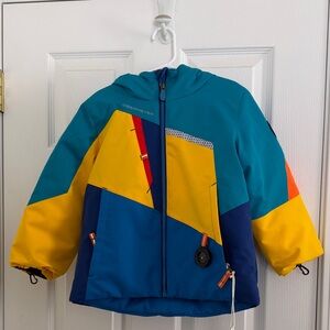 Obermeyer Kids Puffer Jacket - Teal, Yellow, and Orange